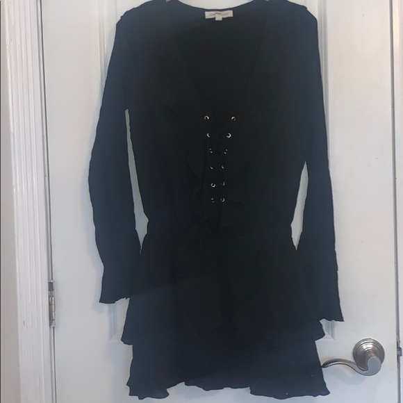 Long Sleeve Lace-Up Dress in Black - Picture 2 of 4